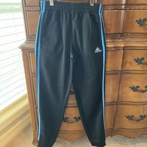 Adidas boys size large black with blue stripes sweatpants